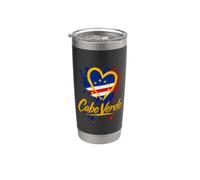 I Love Cabo Verde Vacaciones Travel Golden Heart Flag Turista Vaso térmico de acero inoxidable de doble pared