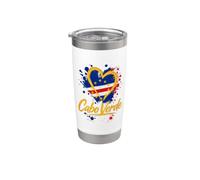 I Love Cabo Verde Vacaciones Travel Golden Heart Flag Turista Vaso térmico de acero inoxidable de doble pared