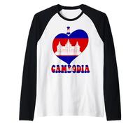 I Love Cambodia Orgullo Camboyano Orgullo Cool Bandera Corazón Diseño Camiseta Manga Raglan
