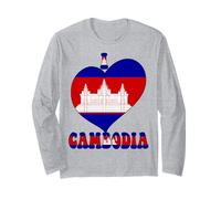 I Love Cambodia Orgullo Camboyano Orgullo Cool Bandera Corazón Diseño Manga Larga