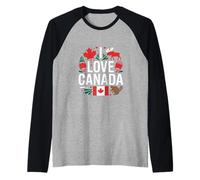 I Love Canada - Bandera de alce y castor con corazón Camiseta Manga Raglan