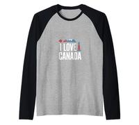 I Love Canada Maple Leaf Mountains Faro Camiseta Manga Raglan