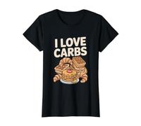 I Love Carbs Waffles Panqueques Croissants Camiseta gráfica económica, Mujer, Negro, XS