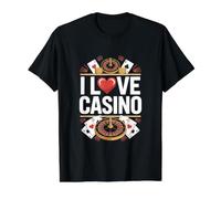 I Love Casino Poker Ruleta Tarjeta Diversión Camiseta gráfica económica, Hombre, Negro, M