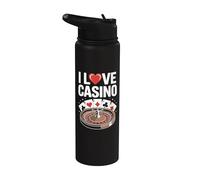 I Love Casino Ruleta Poker Cartas Diversión Stainless Steel Insulated Water Bottle