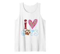 I Love Cats - Diseño de Pata Felina con Estampado de Leopardo Camiseta sin Mangas