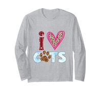 I Love Cats - Diseño de Pata Felina con Estampado de Leopardo Manga Larga