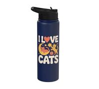 I Love Cats Moon Stars - Bigotes de hilo Stainless Steel Insulated Water Bottle