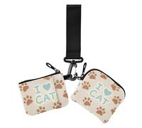 I Love Cats Paw - Carteras de doble muñeca para mujer, tamaño compacto, con cremallera, monedero con llavero para mujer, 2 paquetes, I love cats paw, 1 size, Casual