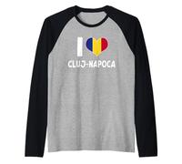 I Love Cluj-Napoca Rumania Bandera Rumana Corazón Camiseta Manga Raglan