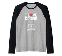 I Love Coding Programador de Computadoras Corazón Camiseta Manga Raglan