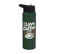 I Love Coffee Cup Beans Aroma Steam Stainless Steel Insulated Water Bottle