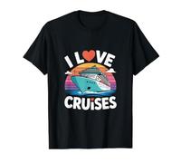 I Love Cruises Ocean Ship Puesta de Sol Camiseta gráfica económica, Hombre, Negro, L