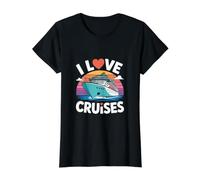 I Love Cruises Ocean Ship Puesta de Sol Camiseta gráfica económica, Mujer, Negro, L