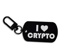 I Love Crypto Crypto Cryptocurrency, llavero de acero grabado con etiqueta de identificación, mosquetón, llavero, Negro, Talla única