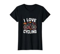 I Love Cycling Bicicleta Corazón Pasión Camiseta gráfica económica, Mujer, Negro, M