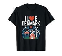 I Love Denmark - Molino de Viento, diseño de Bandera danesa Camiseta gráfica económica, Hombre, Negro, M