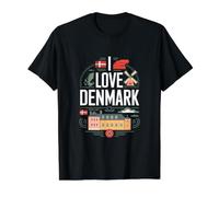 I Love Dinamarca Banderas Danesas Molino Icono Camiseta gráfica económica, Hombre, Negro, L