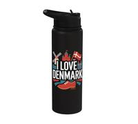 I Love Dinamarca Símbolos Culturales Arte Stainless Steel Insulated Water Bottle