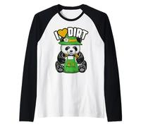 I Love Dirt Herramientas de jardín Jardinería Lindo Oso Panda Jardinero Camiseta Manga Raglan