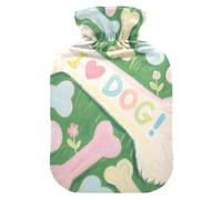 I Love Dog - Bolsa de agua para botella caliente verde hueso con funda suave, bolsas de agua de 2 L para calentador de manos y pies