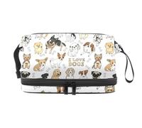 I Love Dogs and Bones - Bolsa de cosméticos de doble capa para mujeres y niñas, neceser de viaje para maquillaje, práctica bolsa organizadora con compartimento para cepillos, multicolor, 27x15x14