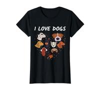 I Love Dogs - Corazón de Amor de Perro - Lema de Amante de los Perros Camiseta gráfica económica, Mujer, Negro, M