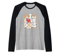I Love Dogs - Huesos de pata de corazón, diseño lindo Camiseta Manga Raglan