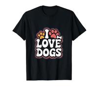 I Love Dogs Paw Bone Colorido Diversión Camiseta gráfica económica, Hombre, Negro, M