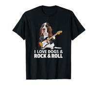 I Love Dogs & Rock & Roll Basset Hound Dog Tocando la Guitarra Camiseta gráfica económica