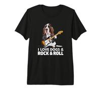 I Love Dogs & Rock & Roll Basset Hound Dog Tocando la Guitarra Camiseta Premium