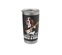 I Love Dogs & Rock & Roll Basset Hound Dog tocando la guitarra Vaso térmico de acero inoxidable de doble pared
