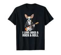 I Love Dogs & Rock & Roll Chihuahua Tocando la Guitarra eléctrica Camiseta gráfica económica