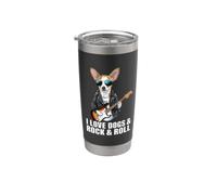 I Love Dogs & Rock & Roll Chihuahua tocando la guitarra eléctrica Vaso térmico de acero inoxidable de doble pared