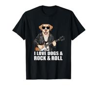I Love Dogs & Rock & Roll Labrador Tocando la Guitarra eléctrica Camiseta gráfica económica