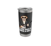 I Love Dogs & Rock & Roll Labrador tocando la guitarra eléctrica Vaso térmico de acero inoxidable de doble pared