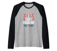 I Love Dragons Arte de criaturas míticas Camiseta Manga Raglan