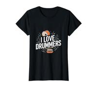 I Love Drummers Percusión Amantes de la Batería Camiseta gráfica económica, Mujer, Negro, M