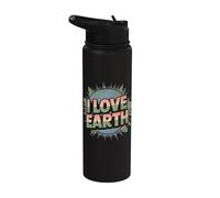 I Love Earth - Día de la Tierra Retro Stainless Steel Insulated Water Bottle