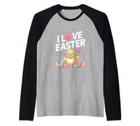 I Love Easter Cute Chick Tulip Huevos Camiseta Manga Raglan