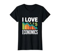 I Love Economics Gráfico Signos de dólar Camiseta gráfica económica, Mujer, Negro, L