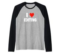I Love Editing - Heart Movie Film Periódico Periodismo Libro Camiseta Manga Raglan