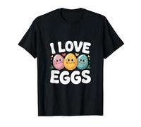 I Love Eggs Cute Cartoon Caras Diversión Camiseta gráfica económica, Hombre, Negro, XL