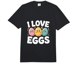 I Love Eggs Cute Cartoon Caras Diversión Comfort Colors Adult Heavyweight T-Shirt