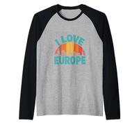 I Love Europe Monumentos Famosos Silueta Camiseta Manga Raglan
