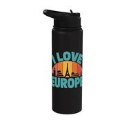 I Love Europe Monumentos famosos silueta Stainless Steel Insulated Water Bottle