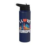 I Love Europe Monumentos famosos Viajes Stainless Steel Insulated Water Bottle