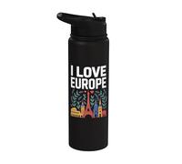 I Love Europe Monumentos famosos Viajes Stainless Steel Insulated Water Bottle