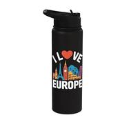 I Love Europe Monumentos famosos Viajes Stainless Steel Insulated Water Bottle