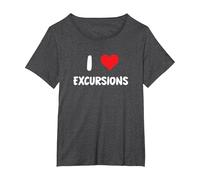 I Love Excursions - Corazón - Viaje Viaje Vacaciones Crucero Camiseta, Mujer Tallas Grandes, Jaspeado Oscuro, 2XL Grande